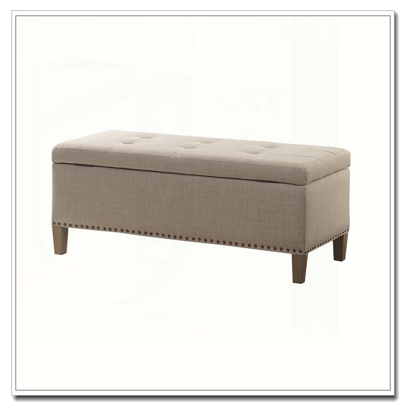 Tufted Top Soft Close Storage Bench, Light Gray