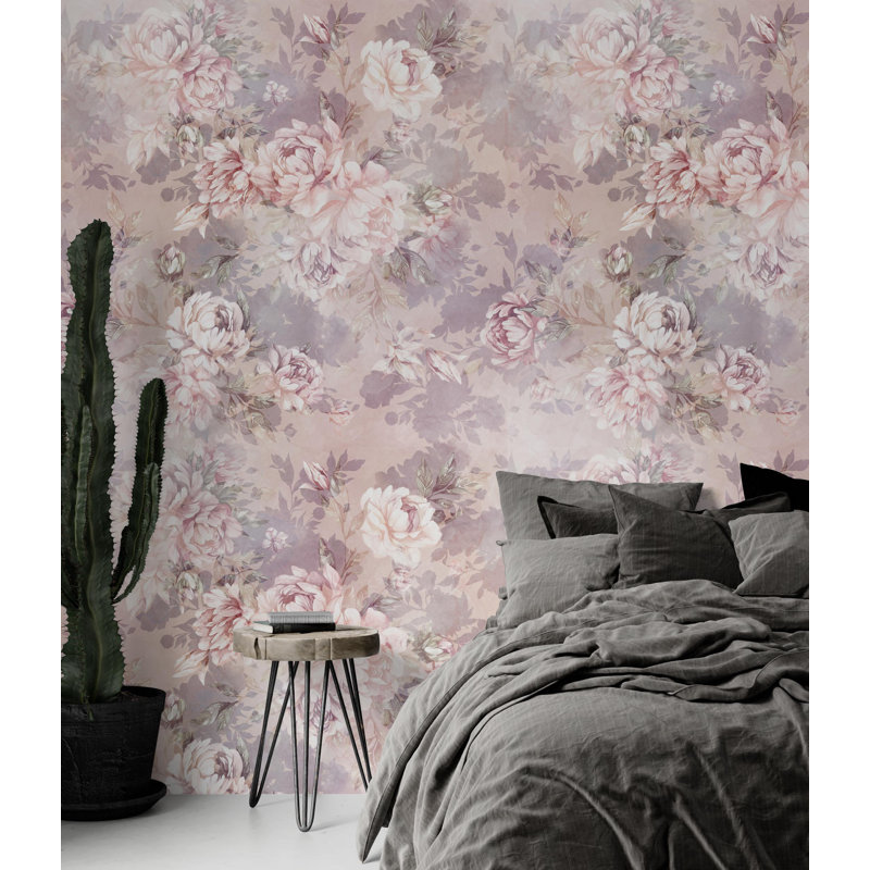 Papier peint floral pivoines blanches, L 94,92 po x l 143 po