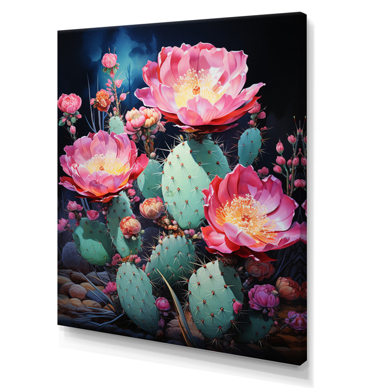 Traeshon rose vert cactus désert épineux II sur toile, H 20 po x l 12 po x P 1 po, Toile tendue