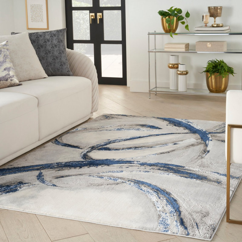 Navy Blue Modern Abstract Stain Resistant Rug For Bedroom Living & Dining Room, Rectangle 239 x 300 cm