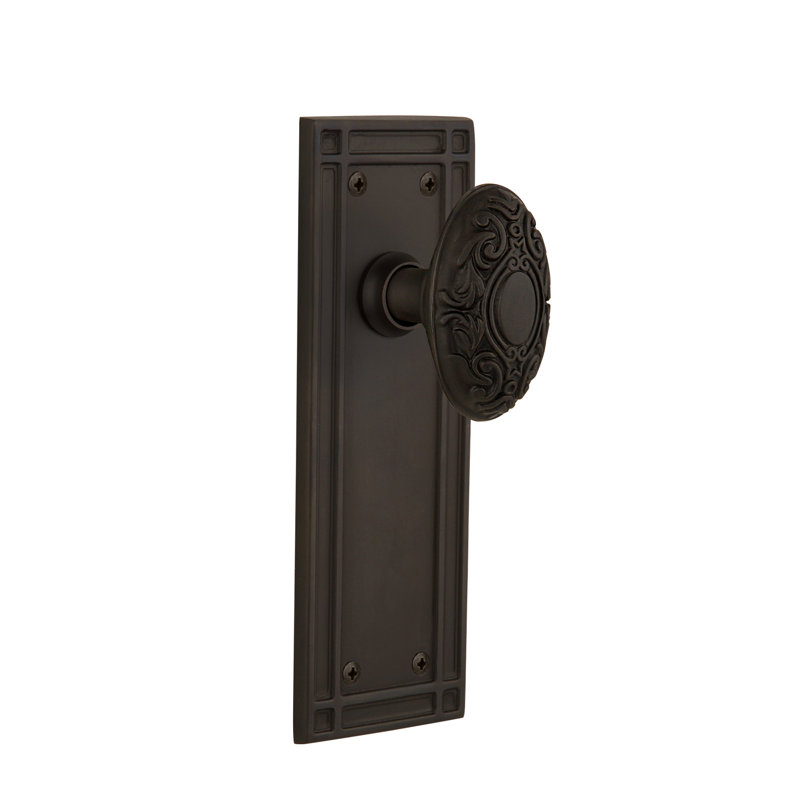 Plaque de mission avec bouton de porte victorien, Bronze frotté à l'huile