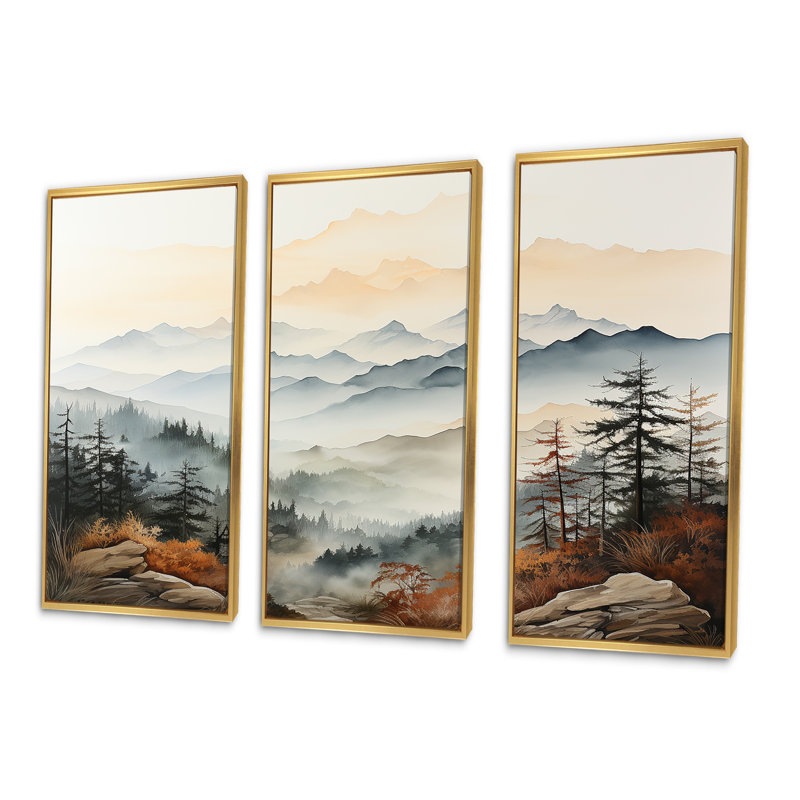 Mountain Morning Whisperes I - Ensemble de décorations murales paysage de montagne, H 40 po x l 60 po x P 1 po