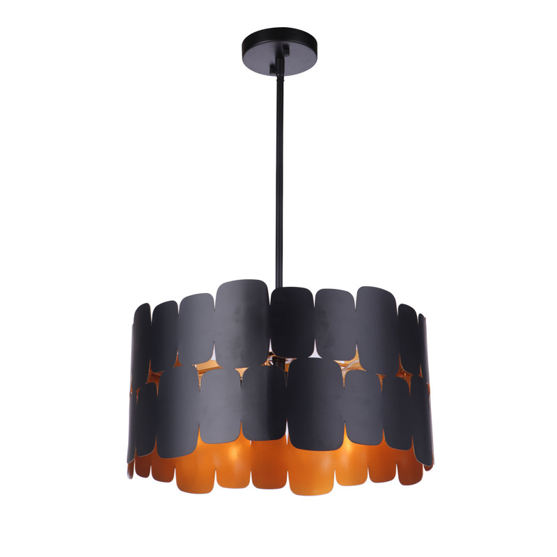 Apirl 4 - Light Drum Pendant, Flat Black, Flat Black/Gold Luster