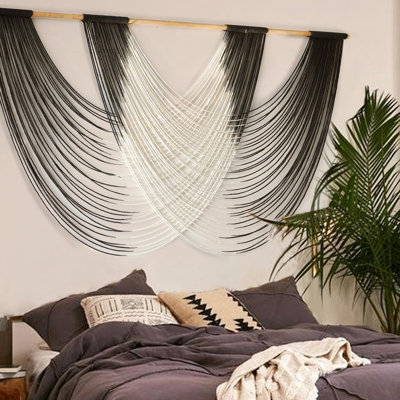 Wall Hanging Large Ombre Dip-Dyed Fiber Art 59 x35,Macrame Wall Art,Artisan Craftsmanship,Black
