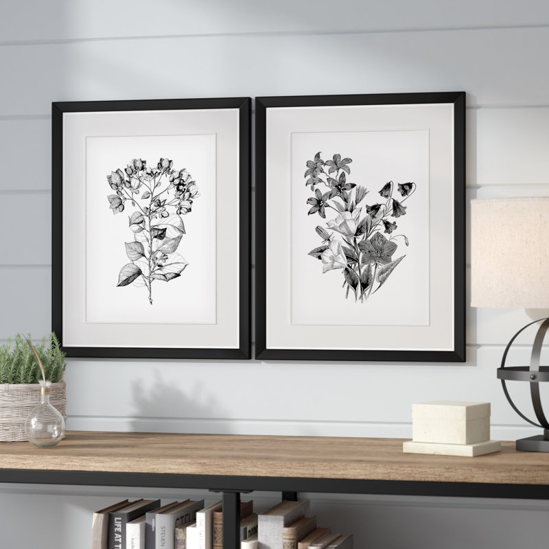 «Botanical Black and White», ensemble de 2 reproductions, Impression encadrée, H 20 po x l 16 po, Argent argent