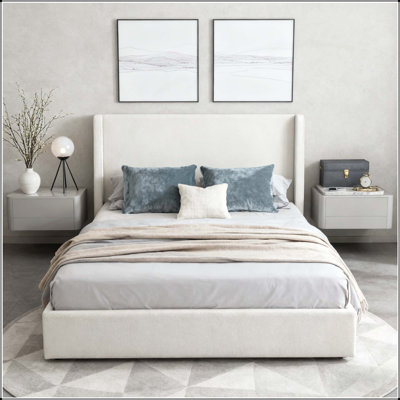 Tall Headboard Upholstered Bed with 52 Inch High Headboard,Queen Size