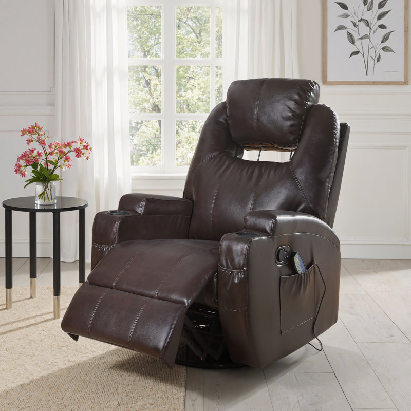 Worthington Synthetic Leather Upholstered Motion Rocker Recliner With Swivel, Brown