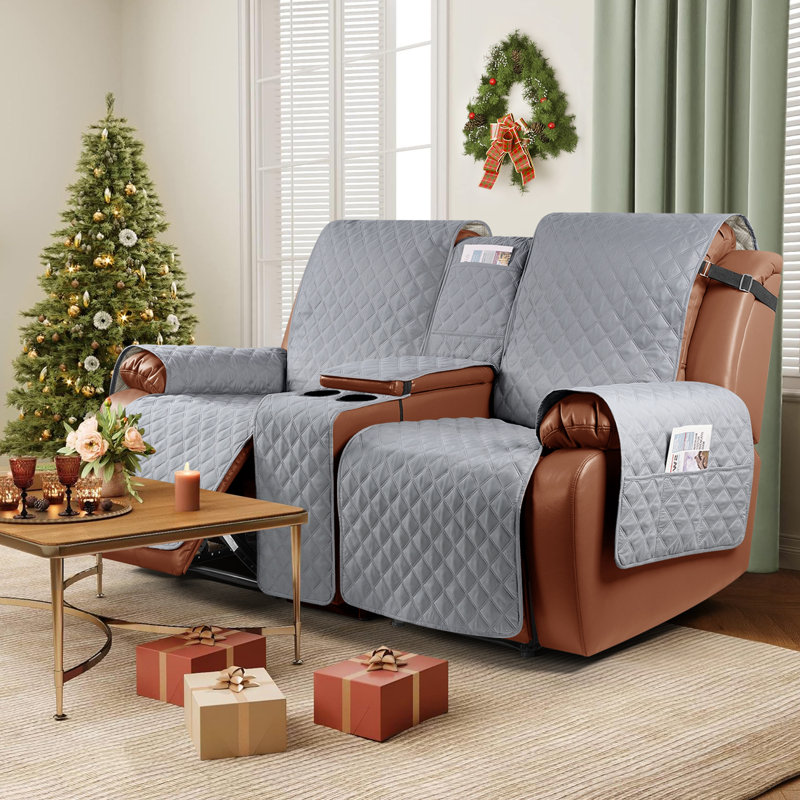 Housses pour causeuse inclinable avec console Kyrstie, Mélange de polyester gris clair