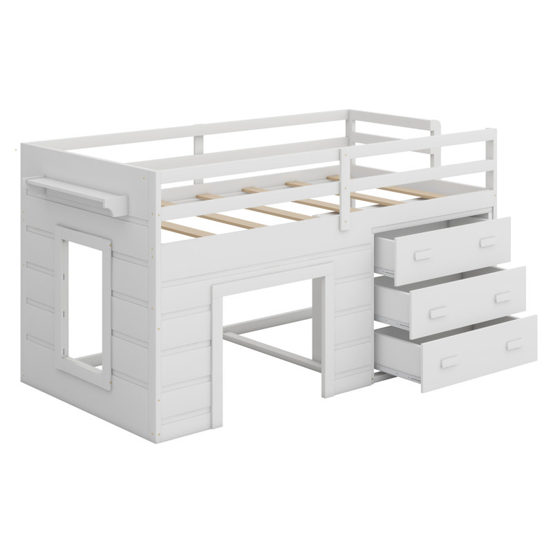 Lit mezzanine avec tiroirs et tablette, White