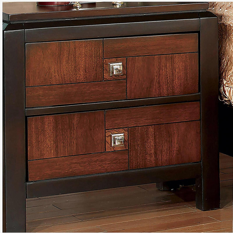 Acacia Walnut 1pc Nightstand Only Transitional Solid wood 2-Drawers Square Chrome Knobs Multitone Unique Nightstand