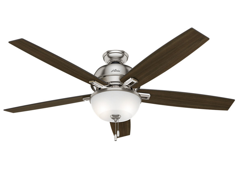 Ventilateur de plafond à 5 pales 60 po Donegan avec chaînette et ensemble d’éclairage inclus, Nickel brossé