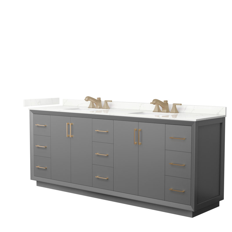 Strada 84'' W Double Vanity, Dark Gray, Giotto Quartz, Giotto Quartz