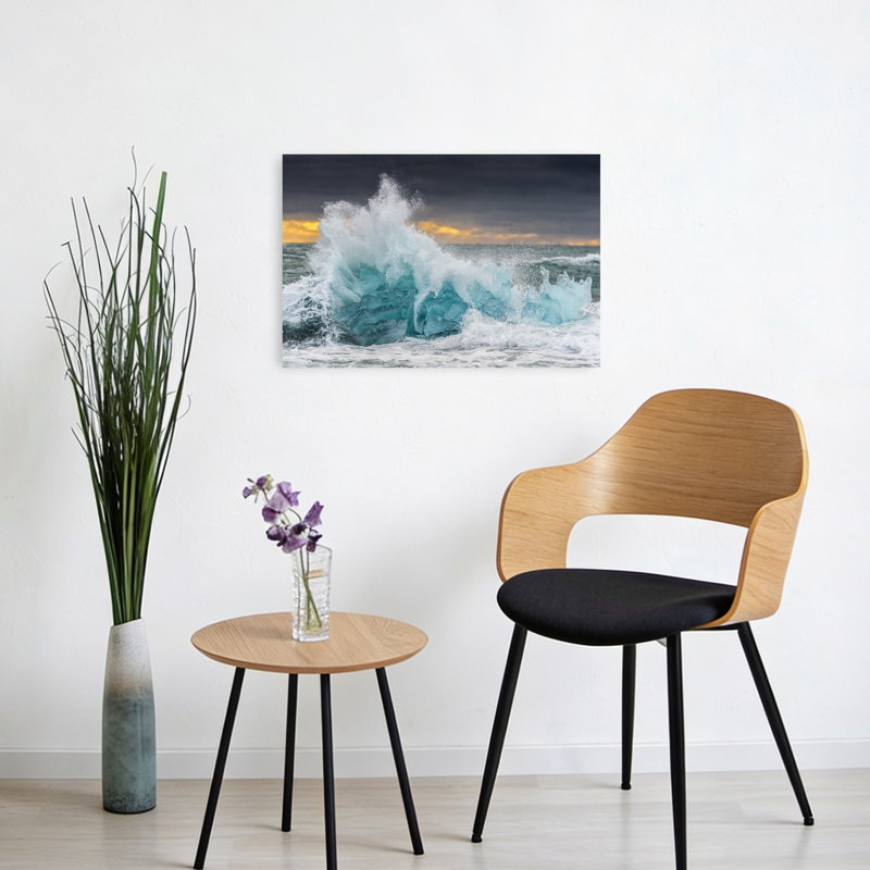 Crashing Ice Wave Dramatic Abstract Contemporary Nature Ocean Wall Art Print 1 Piece Wrapped Canvas Wall Art