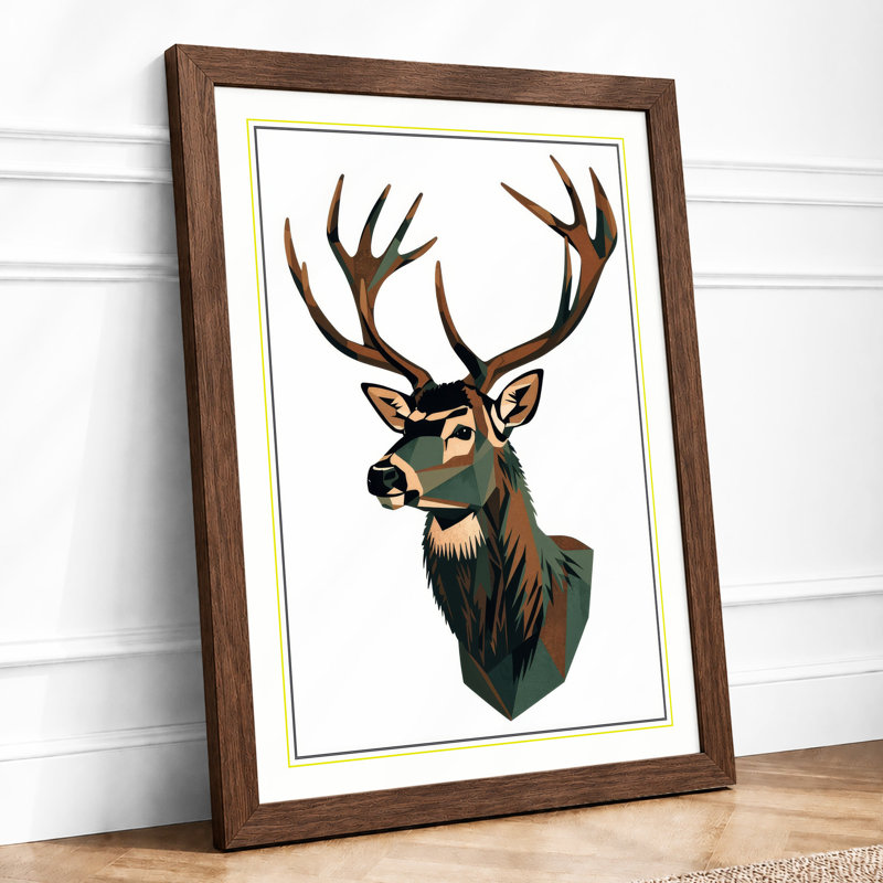 Stately Deer Geometric - Framed Print, A4 - 29.7 x 21.0 cm, Walnut