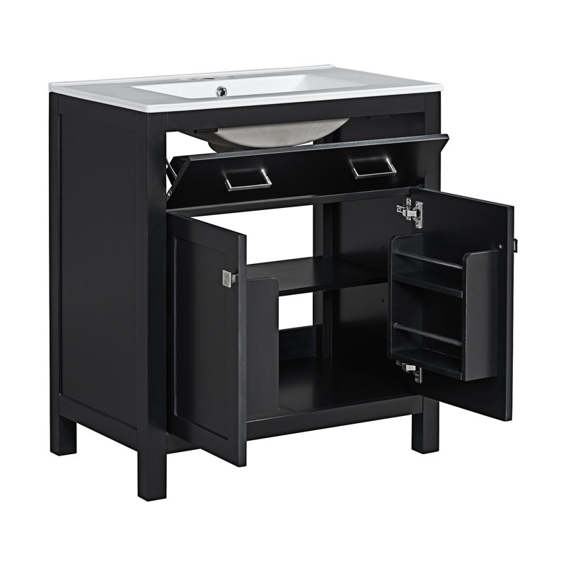 Ensemble de meuble-lavabo double, Noir, Argent argent