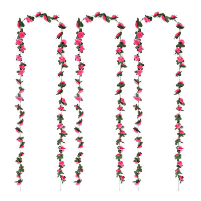 3-Piece Rose red Artificial Rose Garland Decorations - 2.45m/8ft Vine, 45 Blooms Each, 1.6" Flowers, Wedding Party Backdrop Wall Hanging, Home Hotel Office Garden Craft Art Decor