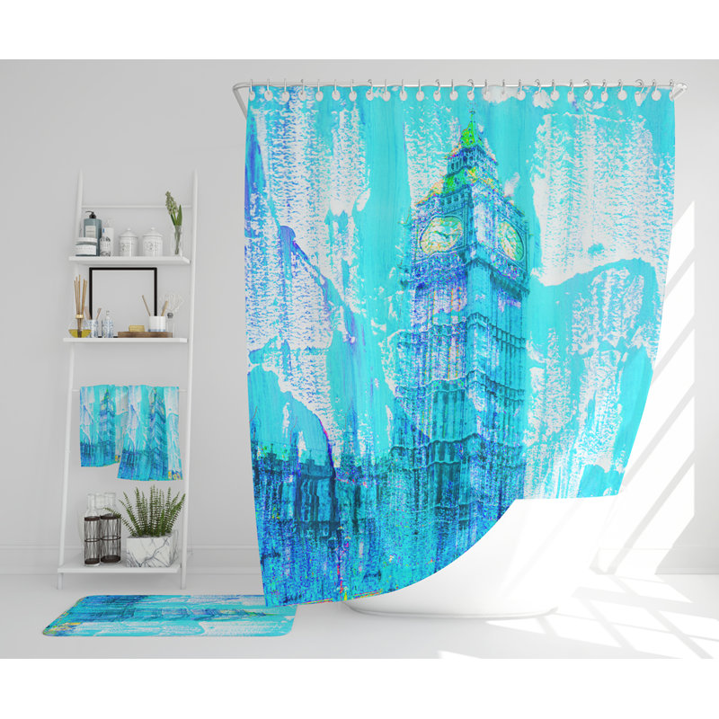 Nayona Polyester Shower Curtain Set, Blue