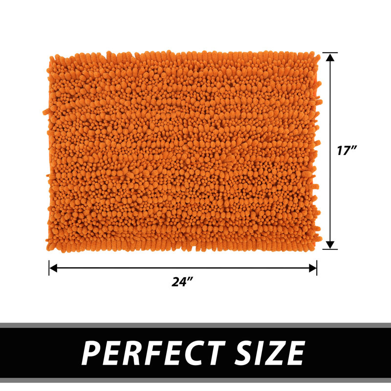 Ultra Plush Chenille Non-Slip Bath Rug, 24" L x 17" W, Bunrt Orange