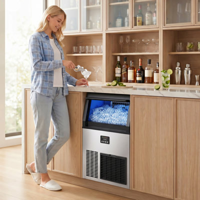 Coolake Commercial Ice Maker Machine, 200lbs/day Under Counter Ice Maker With 50 Lbs Storage, Stainless Steel Freestanding Built-in Outdoor Ice Machine With Water Filter For Home Bar Cafe Garage