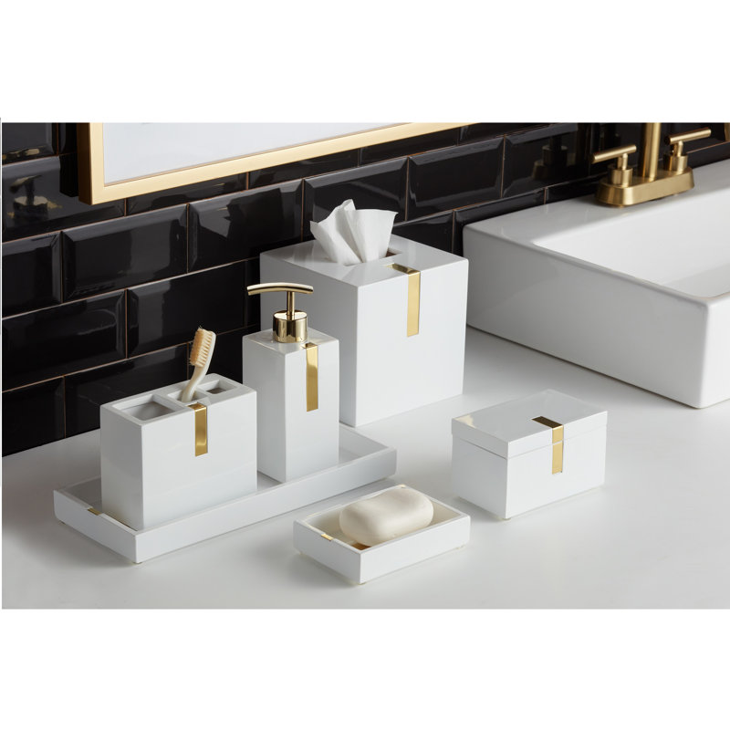 White Plastic Soap Dish with Brass Trim