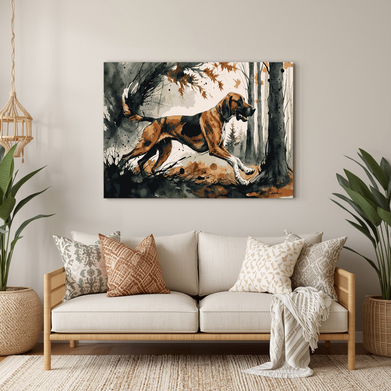 «Dogs Treeing Walker Coonhound», art mural en métal gris, H 11 po x l 14 po