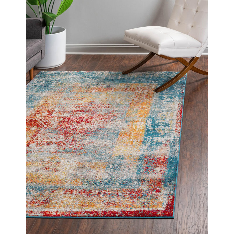 Tapis oriental bleu, orange et rouge Hartell, Rectangle 9 pi x 12 pi