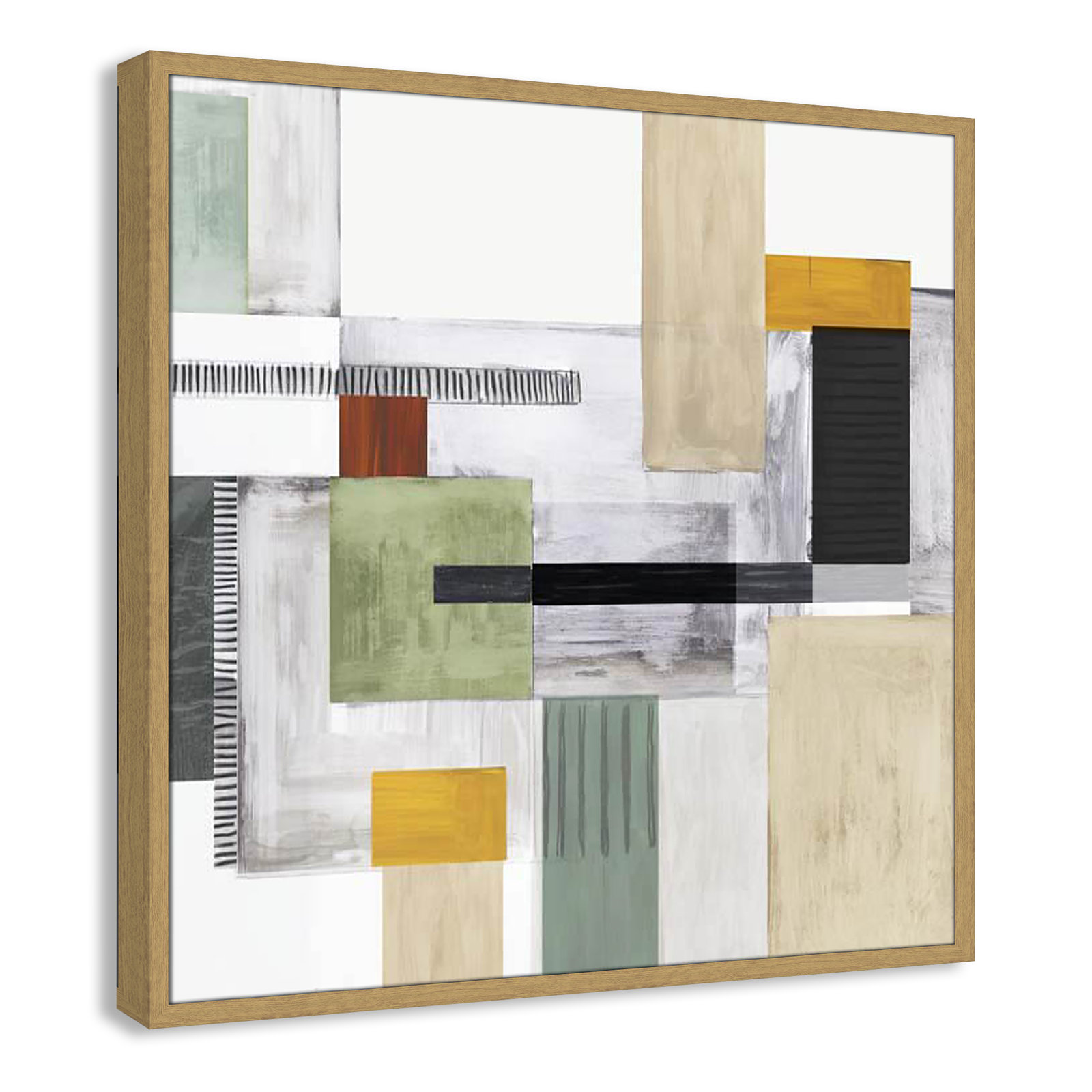 Playful Blocks Print, 32" H x 32" W x 0.75" D, Natural Slim Framed