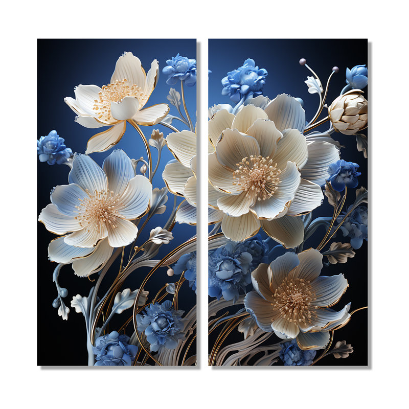 Cristal bleu bleuets Harmony II - Fleurs florales de bleuet, reproduction d'art sur toile, H 20 po x l 24 po, Toile tendue