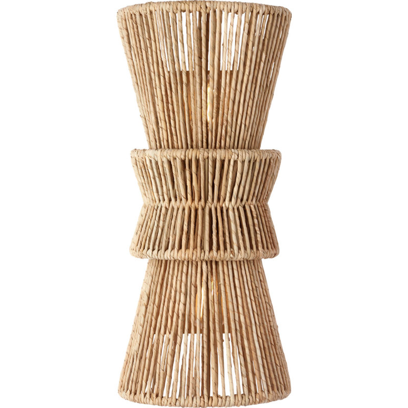 Antigua 20" Sconce in Natural Abaca, Antique-Burnished Brass
