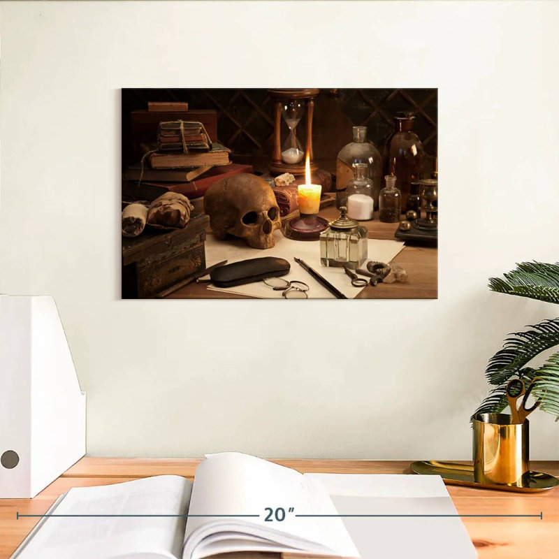 Nature morte au crâne Hitzel, H 8 po x l 12 po