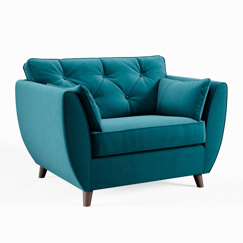 Hoxton Upholstered Chair And A Half, Mallard, Dark Brown Wood