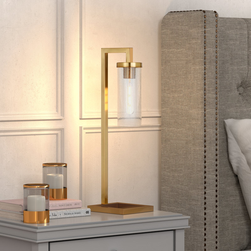 Malva Metal Desk Lamp, Seeded Glass, Brass