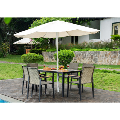 And Wood 7 Patio Dining , Suitable For Patio, Balcony Lawn, Rust Treatment American Design Table With Wood, Outdoor Relaxing In Garden Backyard, Comfortable