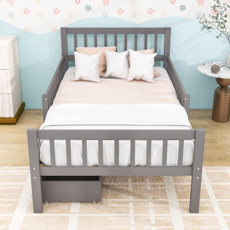 Lit plateforme en bois 2 tiroirs avec tête et pied de lit, Simple