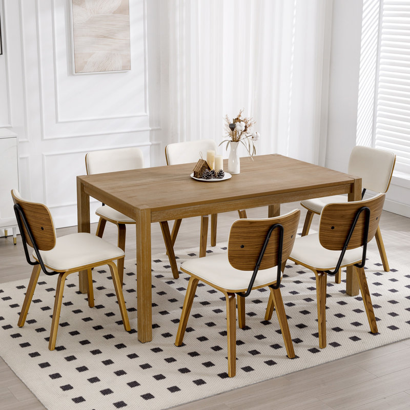 Faux Leather Upholstered Side Chair Dining Chair And Walnut Wood Finish, 4, White