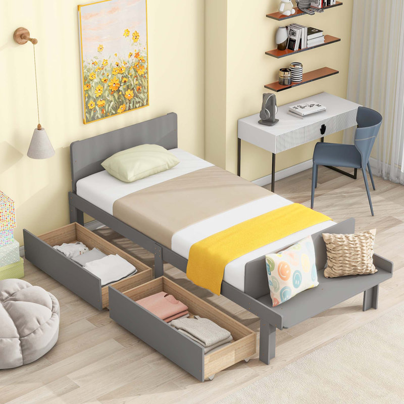 Solid Wood Platform Bed, Gray, Twin