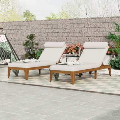 Chaise longue en bois 2 pièces avec dossier réglable et coussin de tête