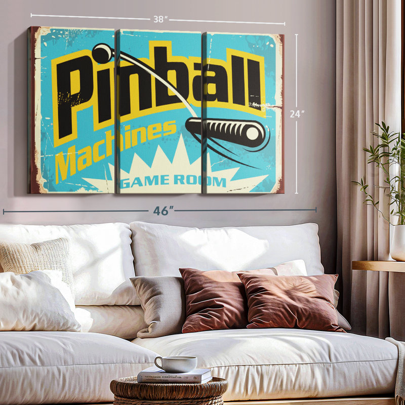 «Pinball Machine Game Room» sur toile, H 24 po x l 38 po x P 1,25 po