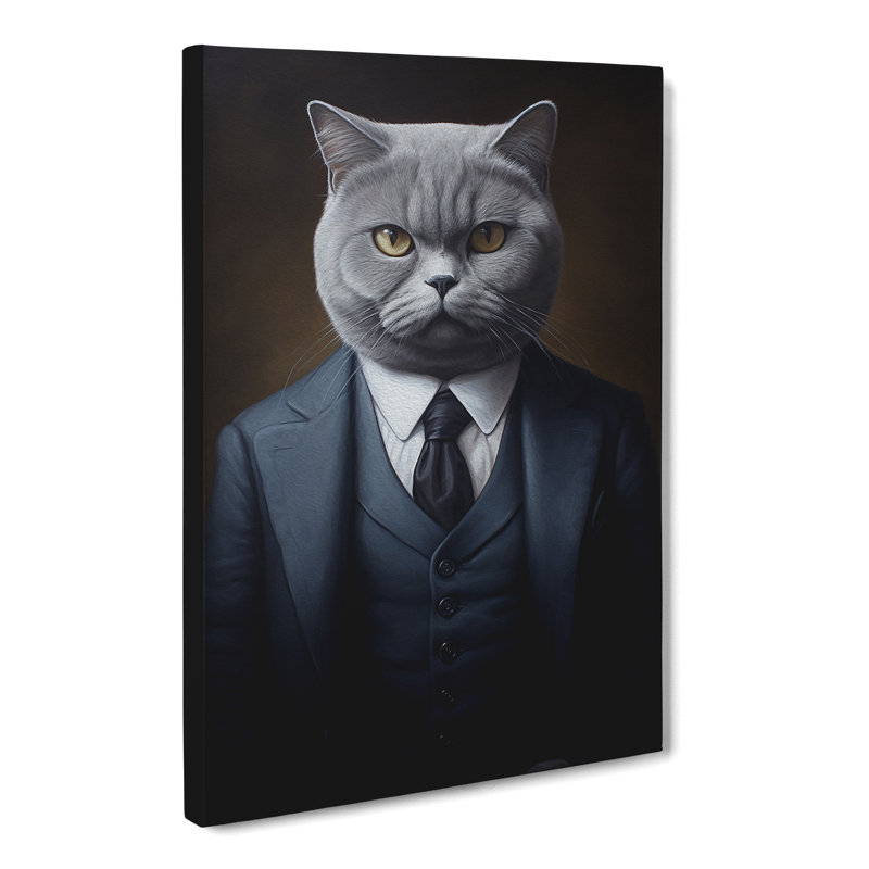British Shorthair Cat In A Suit Painting - Wrapped Canvas, 60cm H x 40cm W x 3cm D