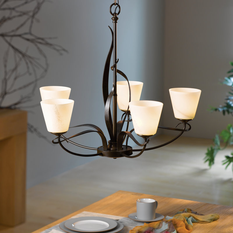 Flora 5 - Light Candle Style Classic / Traditional Chandelier, Opal, Modern Brass