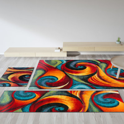 Sosie Contemporary Abstract Swirl Multi-Color 3-Piece Rug Set: (5' X 7', 20'' X 60'', 20'' X 32'')