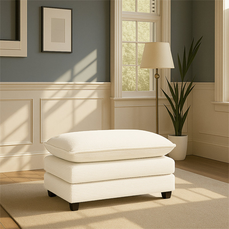 Clevenger 37'' Modern Style Corduroy Ottoman, Beige