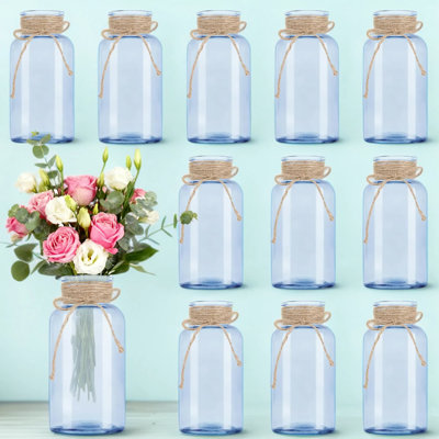 Ensemble de 12 vases à fleurs en verre rétro, centres de ferme Mason Jar pour les mariages, les fêtes et la décoration intérieure