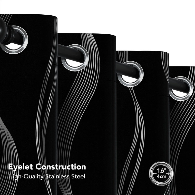 Blackout Curtain Panel Pair, Black, 117cm Width x 137cm Drop