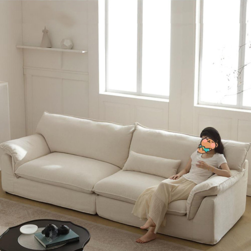 Retro Washable Double-Arm Soufflé Straight Sofa, Apricot