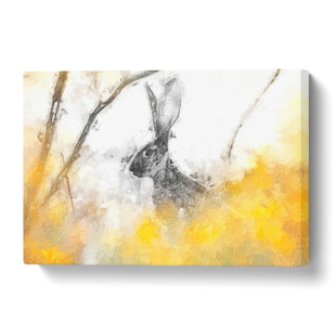 Alert Hare In The Meadow In Abstract - Wrapped Canvas Painting