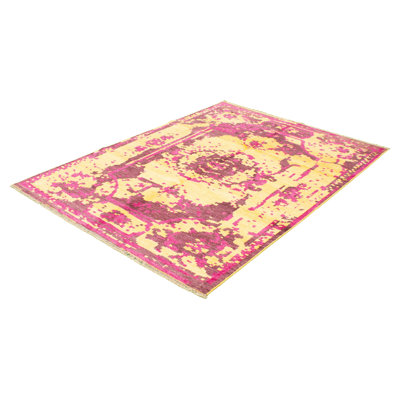 Tapis à la main one-of-kind-noué la 2010 ushak rose/or 7 pi 1 po x 9 pi surface viscose Azcuy