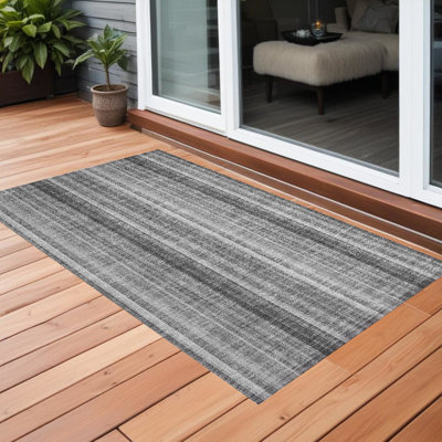 2' X 3' Gray Striped Washable Non Skid Indoor Outdoor Area Rug
