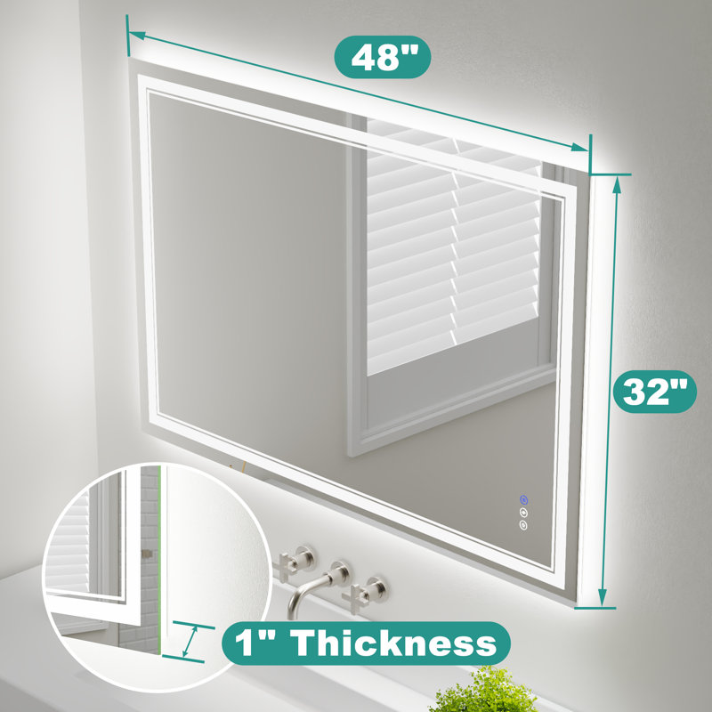 Wall Mount Anti-Fog Frameless Lighted Bathroom Mirror/ LED Bathroom Mirror, 32" x 48", Rectangle