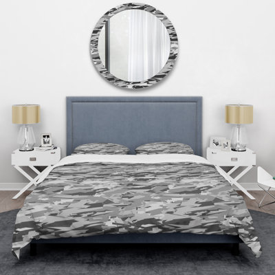 Trendy Grey Camouflage - Abstract Duvet Cover Set - Microfiber Polyester